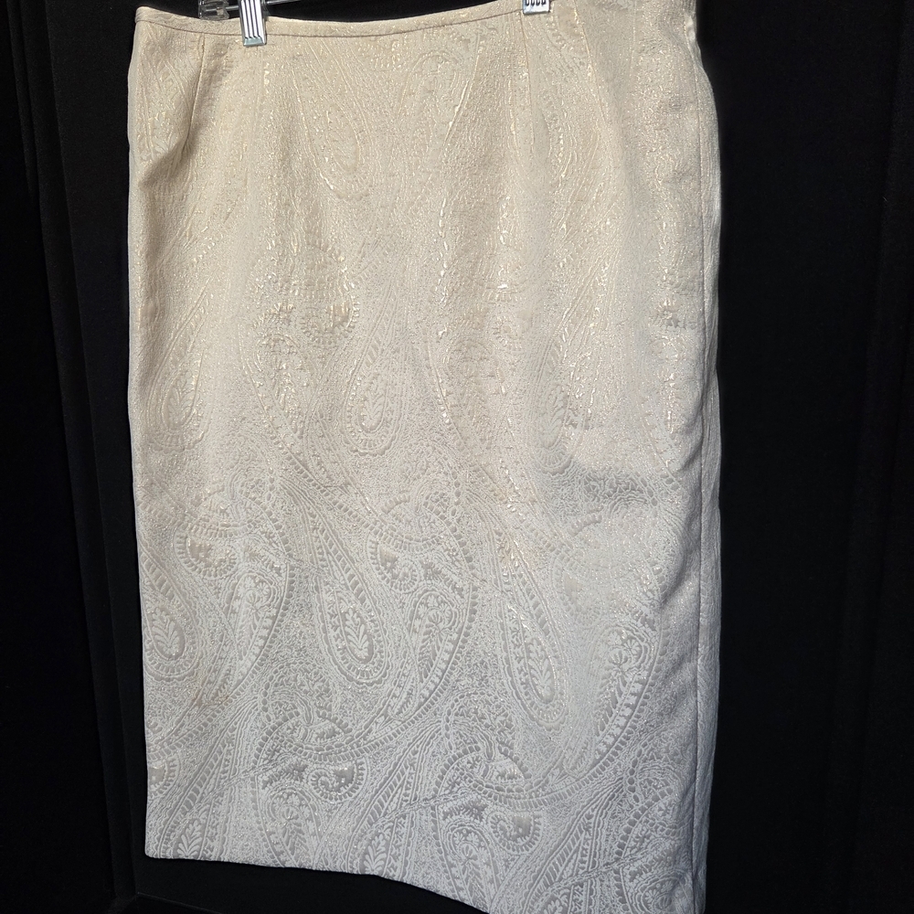 Le Suit Ivory Neutral Paisley Pencil Skirt Size 12